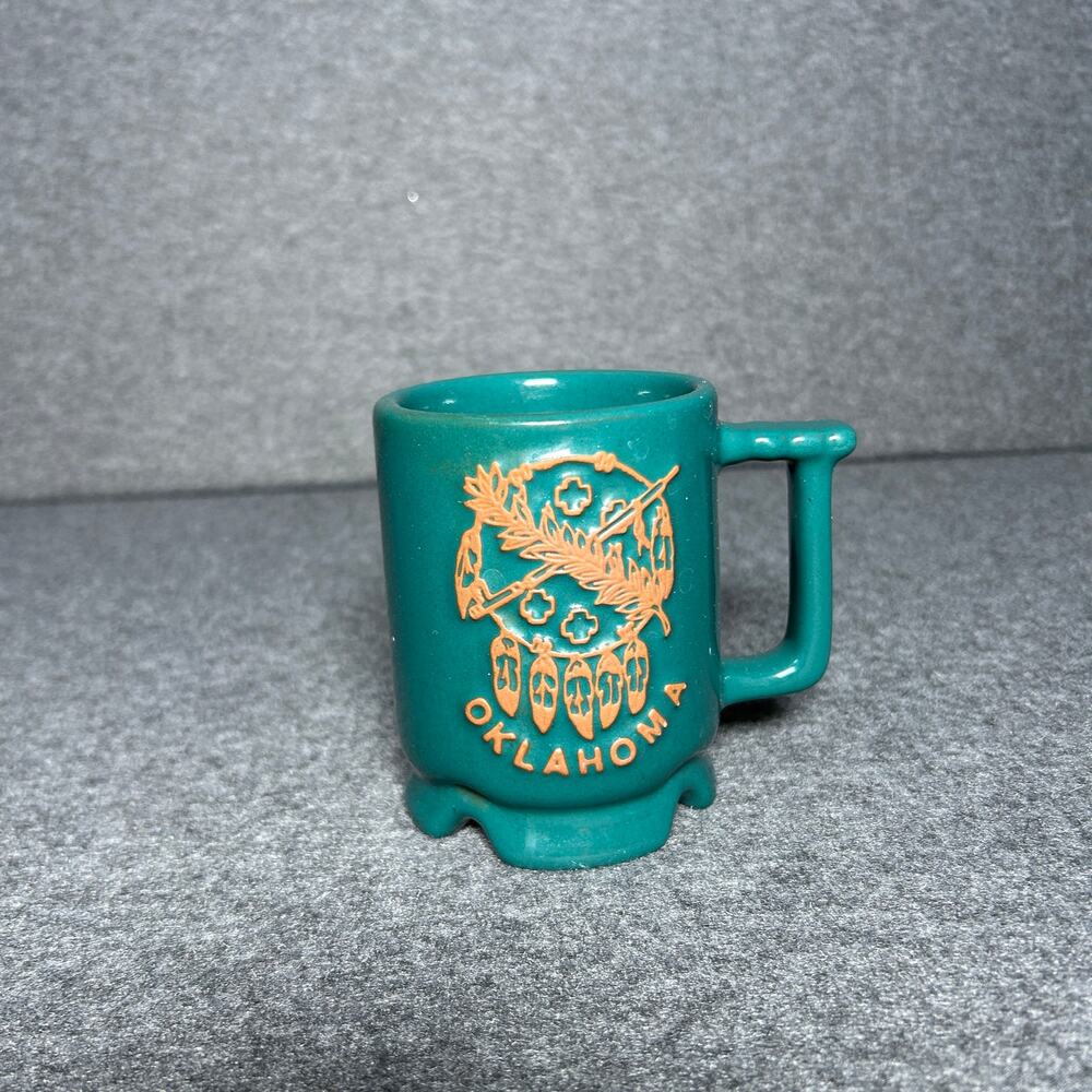 frankoma mug green vintage Oklahoma flag